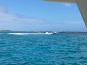 Leaving the breakers of Samana Cays