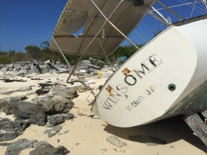 Washed up sailboat from Bahama Hurricane Mayaguana Island